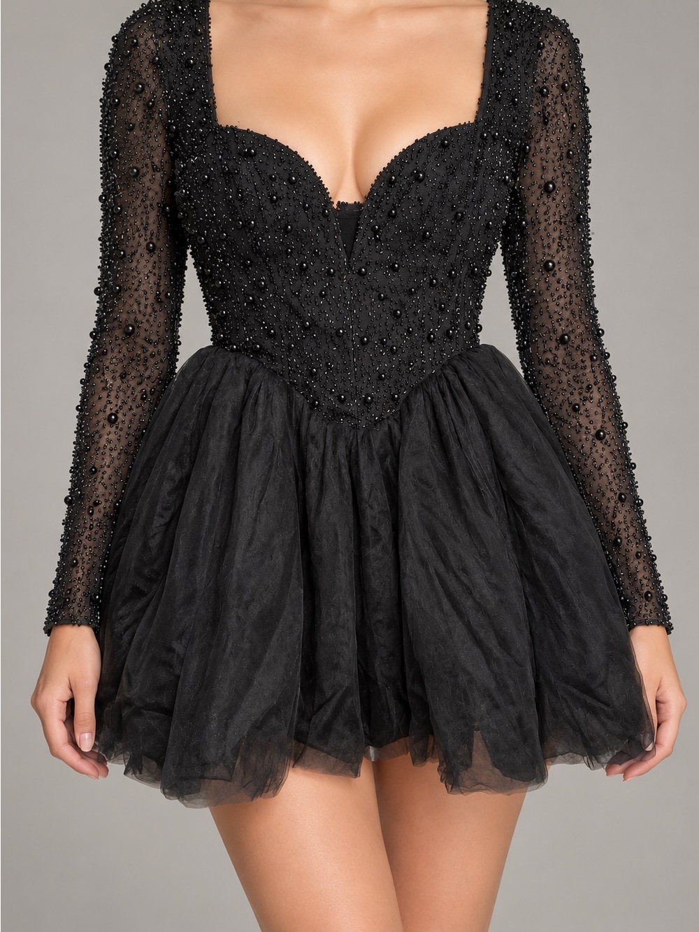 Oh Polly Calliope Black Beaded Corset Tulle Mini Dress US 8